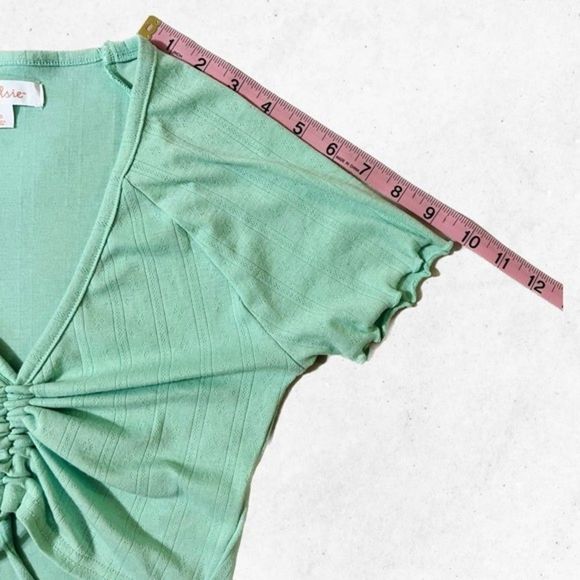 COLSIE Mint Crop Top Short Sleeves Stretch Shirred Front Size S V‎ Neck NWT - Picture 7 of 7